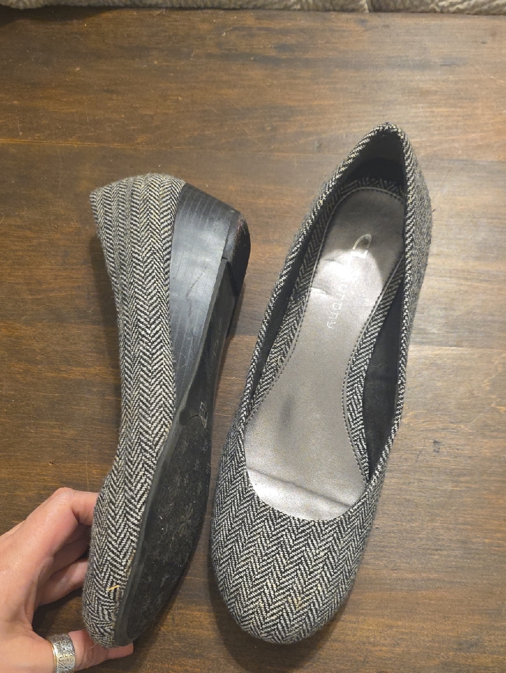 Chinese Laundry Gray Herringbone Wedge Flats